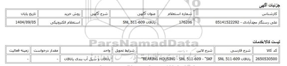 استعلام الکترونیکی، یاتاقان SNL 511-609