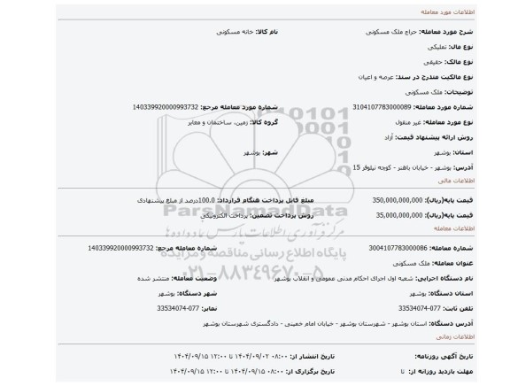 مزایده، ملک مسکونی