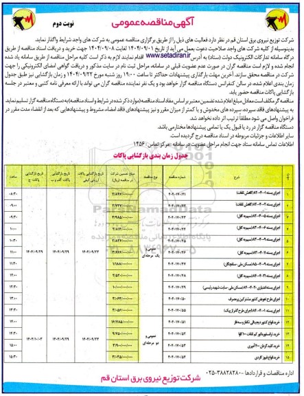 مناقصه عمومی اجرای بسته 01-04-82 کاهش تلفات...- نوبت دوم