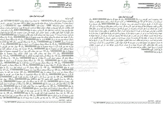 مزایده شصت و یک عدد صندلی فری میلی طلایی و ...