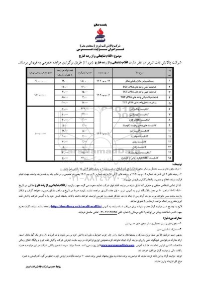 مزایده عنومی اقلام ضایعاتی و از رده خارج...