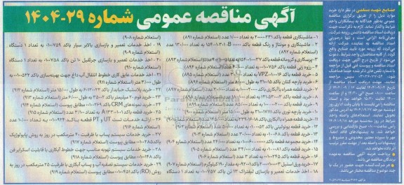 مناقصه خرید ماشینکاری قطعه باکد 231- 20000 به تعداد 1.000 عدد ... 