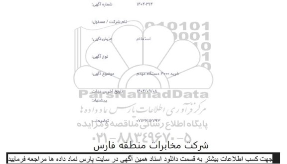 استعلام خرید 3000 دستگاه مودم 