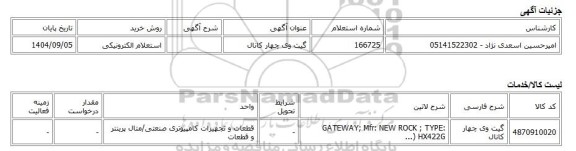 استعلام الکترونیکی، گیت وی چهار کانال