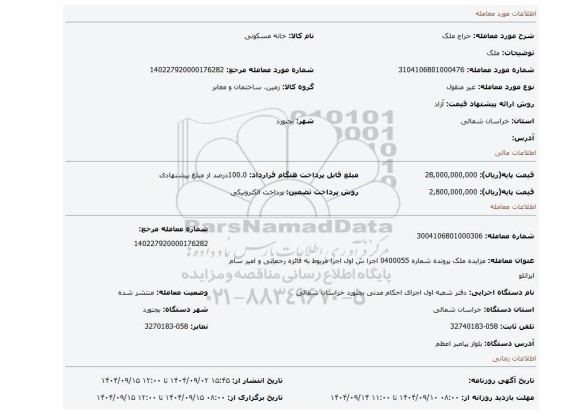 مزایده، ملک