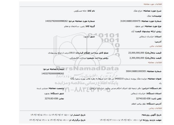مزایده، ملک