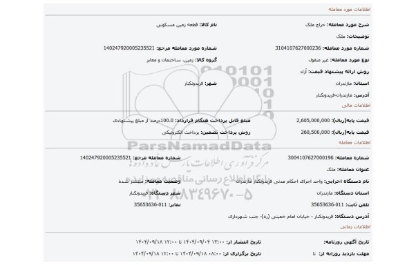 مزایده، ملک