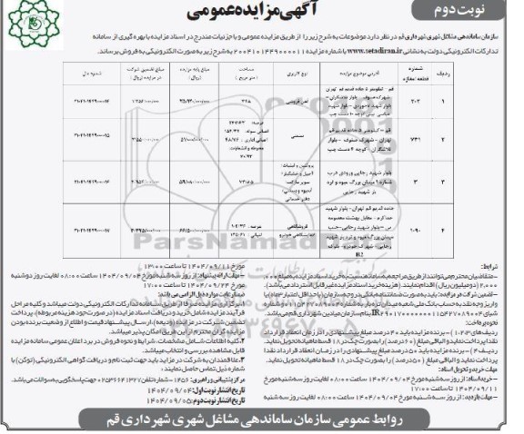 مزایده فروش ملک آهن فروشی و...- نوبت دوم