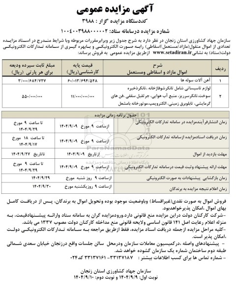 مزایده فروش آهن آلات سوله ها و....