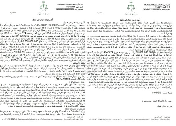 مزایده ششدانگ یک قطعه آپارتمان مسکونی 