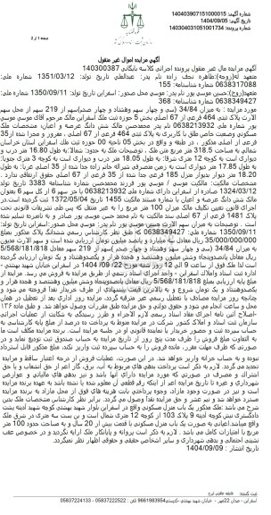 مزایده ملک با کاربری مسکونی به پلاک ثبتی 464 فرعی از 67 اصلی