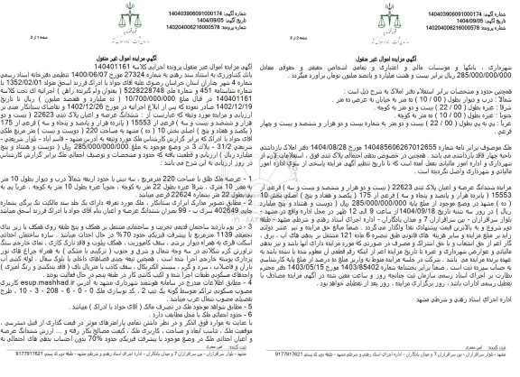 مزایده ششدانگ عرصه و اعیان پلاک ثبتی 22623 ...