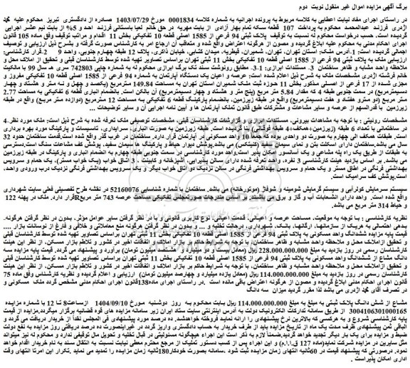 مزایده پلاک ثبتی 94 فرعی از 1585 اصلی قطعه 10 تفکیکی بخش 11  