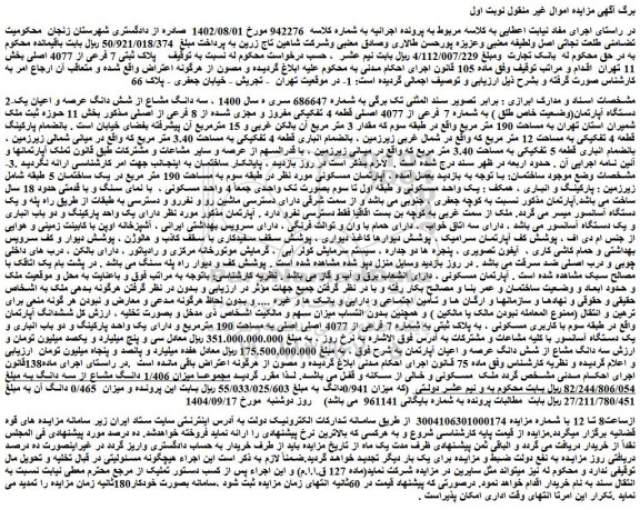 مزایده پلاک ثبتی 7 فرعی از 4077 اصلی بخش 11 تهران  