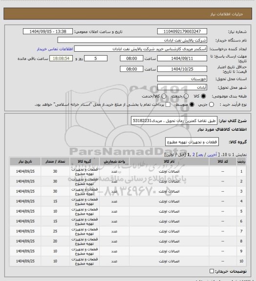 استعلام طبق تقاضا
کمترین زمان تحویل .
مریدی53182231