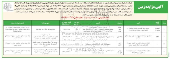 مزایده واگذاری  تعدادی از املاک