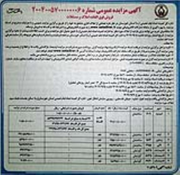 مزایده فروش فوق العاده املاک و مستغلات- نوبت دوم