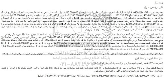 مزایده ملک به صورت مشاعی 2.434 دانگ از 6 دانگ