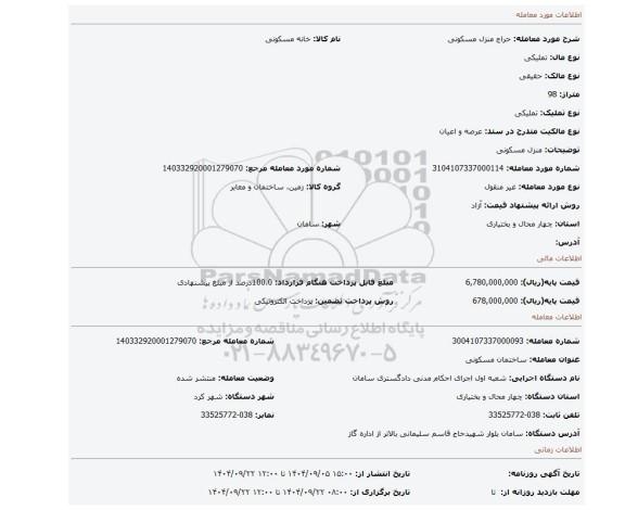 مزایده، منزل مسکونی