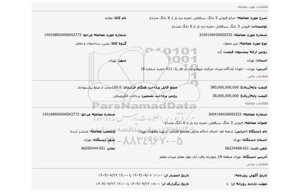 مزایده، فروش 3  دانگ سرقفلی حجره تره بار  از 6 دانگ مشاع