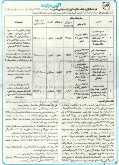 مزایده فروش املاک مازاد 