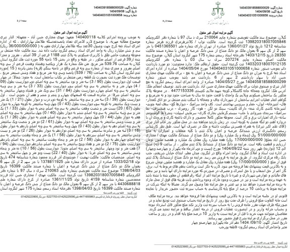 مزایده مالکیت خانه مشتمل بر محوطه وضعیت خاص طلق با کاربری مسکونی به پلاک ثبتی 1188 فرعی از 39 اصلی 