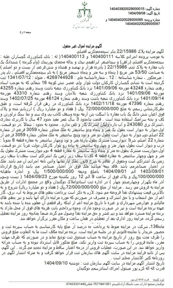 مزایده ششدانگ یک باب مغازه به پلاک ثبتی 22.15986  ..