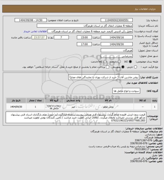 استعلام روغن ماشین آلات ( خرید از شرکت بهران یا نمایندگی های مجاز)