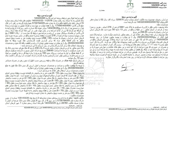 مزایده ملک پلاک 5961 پنج هزار و نهصد و شصت و یک فرعی از 276 دویست و هفتاد و شش اصلی