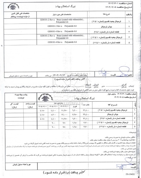 استعلام بهاء، مناقصه ترمینال جعبه تقسیم (شماره 1 تا 9)...