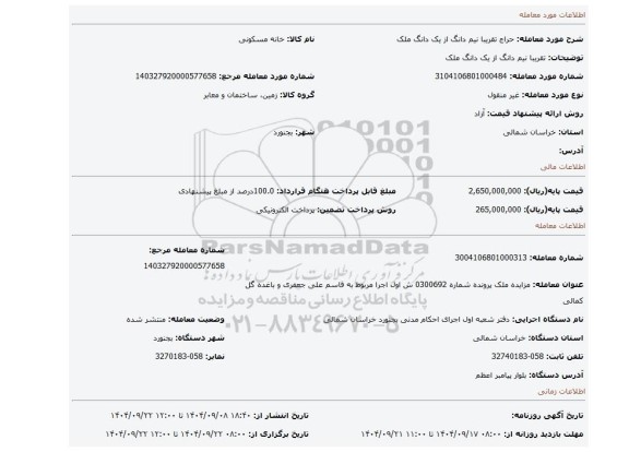 مزایده، تقریبا نیم دانگ از یک دانگ ملک