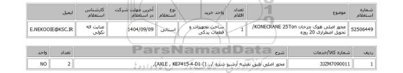 استعلام محور اصلی هوک چرخان KONECRANE 25Ton/ تحویل اضطراری 20 روزه