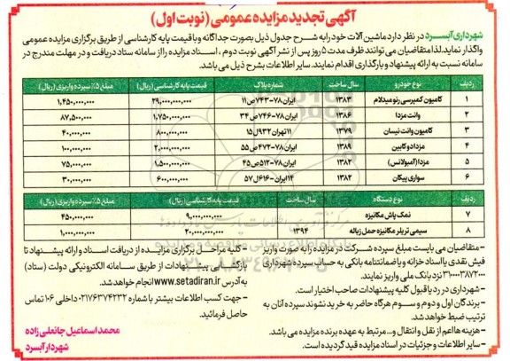 تجدید مزایده فروش ماشین آلات و...