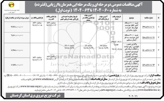 مناقصات خرید 1000 دستگاه کنتور تکفاز هوشمند فهام یک همراه با ماژول مخابراتی ...