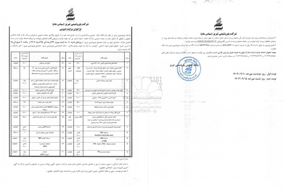 مزایده عمومی فروش اقلام مازاد عمومی و فرآیندی و از رده خارج شده.... 