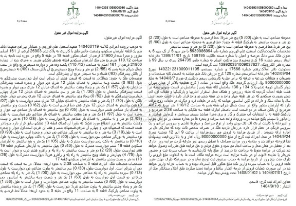 مزایده یک قطعه آپارتمان مسکونی وضعیت خاص طلق با کاربری به پلاک ثبتی 26903 فرعی از 161 اصلی 