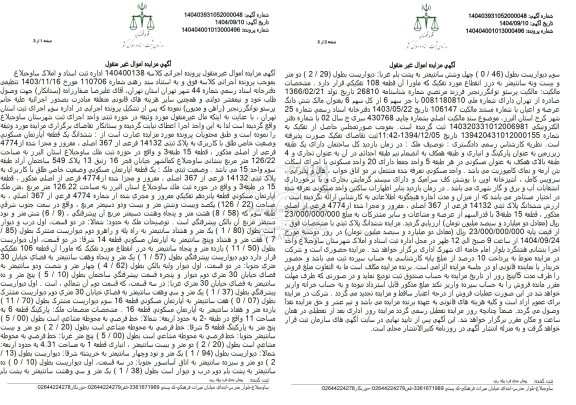 مزایده ششدانگ یک قطعه آپارتمان مسکونی وضعیت خاص طلق با کاربری به پلاک ثبتی 14132 فرعی از 367 اصلی