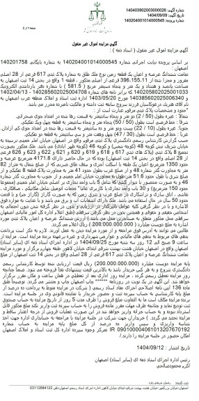 مزایده تمامت ششدانگ عرصه و اعیان یک قطعه زمین