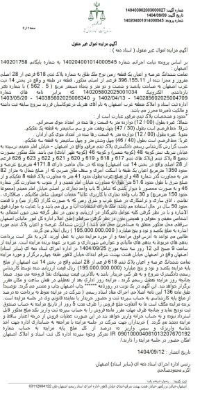 مزایده تمامت ششدانگ عرصه و اعیان یک قطعه زمین نوع ملک