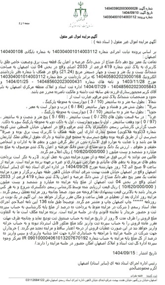 مزایده تمامت یک ممیز پنج دهم دانگ مشاع از شش دانگ عرصه و اعیان یک قطعه پست برق