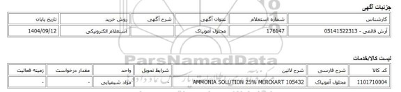 استعلام الکترونیکی، محلول آمونیاک