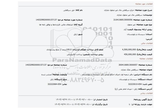 مزایده، سرقفلی مال غیر منقول تجاری