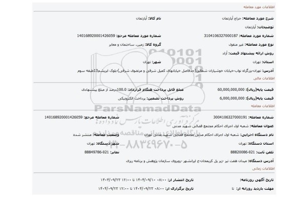 مزایده، آپارتمان