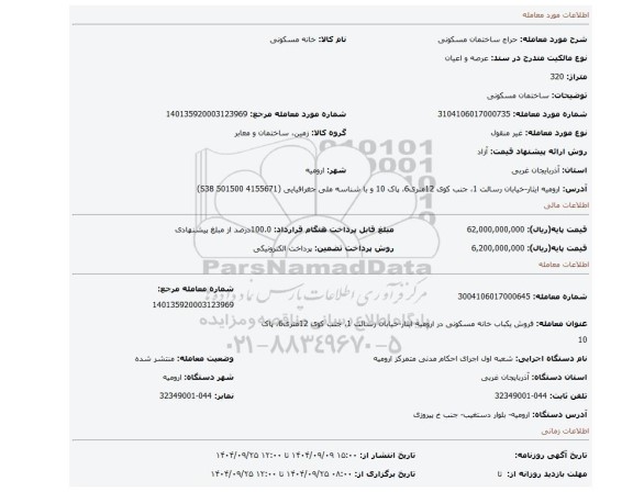 مزایده، ساختمان مسکونی