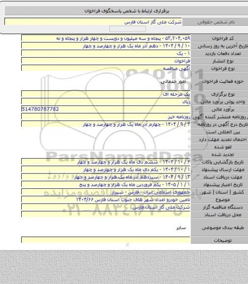 مناقصه, تامین خودرو امداد شهر های جنوب استان فارس ۱۴۰۴/۶۶