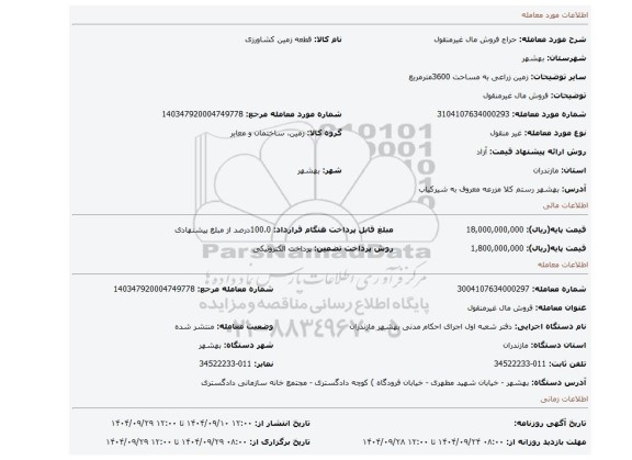 مزایده، فروش مال غیرمنقول