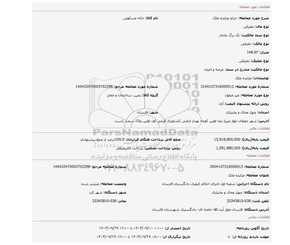 مزایده، مزایده ملک