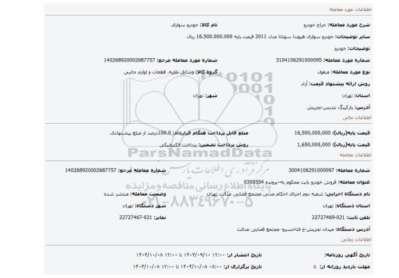 مزایده، خودرو