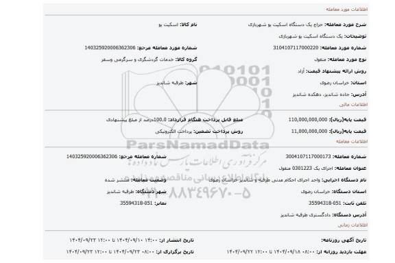 مزایده، یک دستگاه اسکیت یو شهربازی