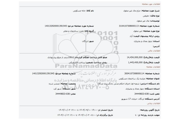 مزایده، مال غیر منقول